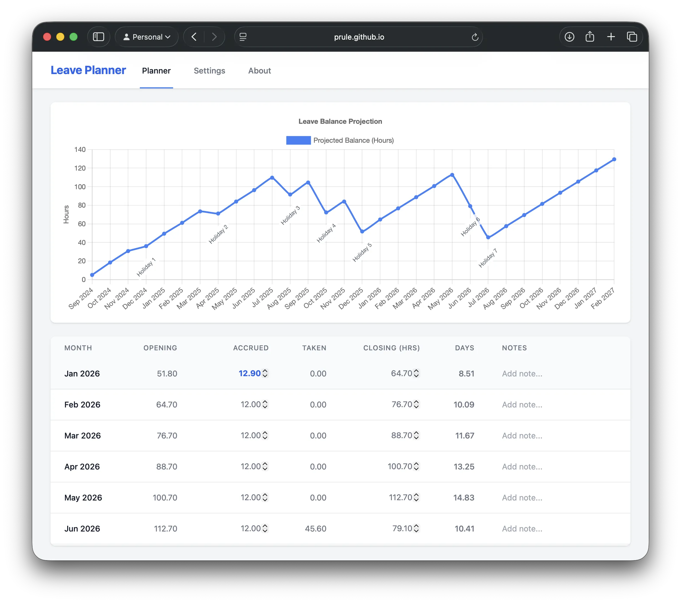 Leave Planner screenshot